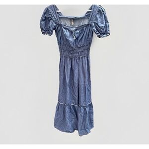 Indigo & Lace Dark Petite Small Smocked Country Western Cowgirl Dress 100% Cotto